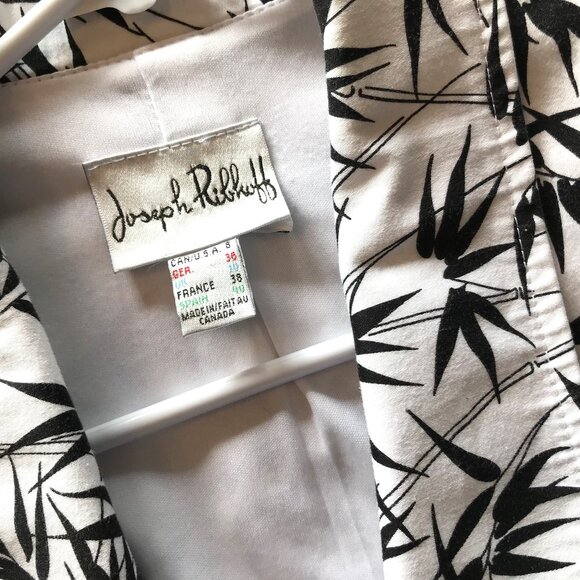 Joseph Ribkoff Vintage Blazer: 80s Button-Down Jacket, Black White Fern, Size 8 - Picture 8 of 9